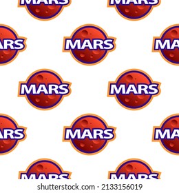 Pattern of the planet and the inscription Mars in cartoon style for printing and design.Vector illustration.