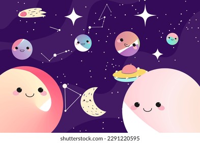 patrón con planetas kawaii fondo vector