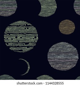 pattern with planets and moon. Seamless vector pattern on a dark background. beautiful ornament on the theme of space