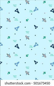 Pattern of planets, rockets and stars.  Childish background.Vector illustration.