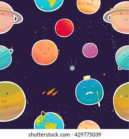 pattern of the planets of the solar system. Bright beautiful smiling planet. Vector illustration