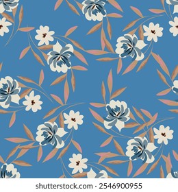 pattern. Plant background for fashion, wallpapers, print. A lot of different flowers on the field. Liberty style millefleurs. Trendy floral design