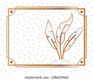 pattern plant with frame golden isolated icon