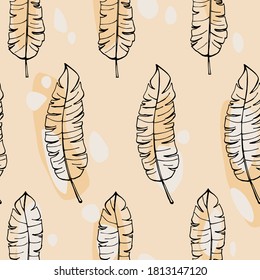 Pattern Plant Leaf from tropical forests isolated on a colored background. Used for greeting cards, flyers, invitations, web design, graphic design, to everything. Feather