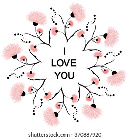 Pattern plants abstract pink flowers in ethnic style for drawing on greeting card on cookware or vase, holiday, or other