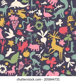 pattern with plants and animals