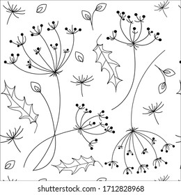 pattern plants umbrellas black and white vector for Wallpaper and fabric design