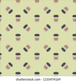 Pattern of plastic and paper Coffee Cups on vintage background. Collection 3d Coffee Cup Mockup. Vector Template.