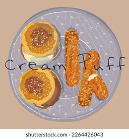 pattern plate sweet puff chocolate cream different shape vector set dessert food menu 