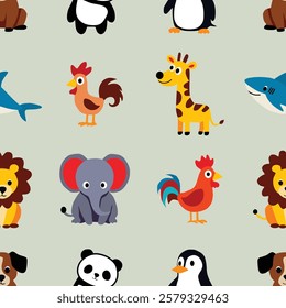 Pattern Playful Animal Character set