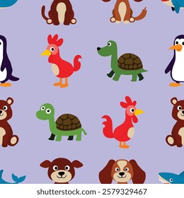 Pattern Playful Animal Character set