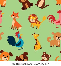 Pattern Playful Animal Character set