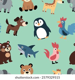 Pattern Playful Animal Character set