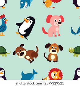 Pattern Playful Animal Character set