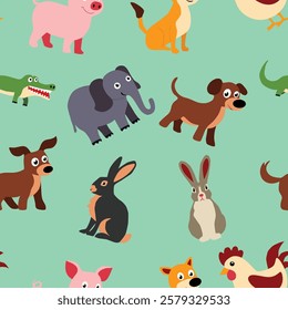 Pattern Playful Animal Character set