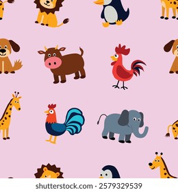 Pattern Playful Animal Character set