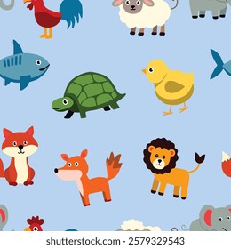 Pattern Playful Animal Character set