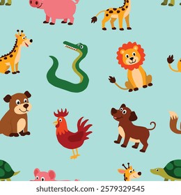 Pattern Playful Animal Character set
