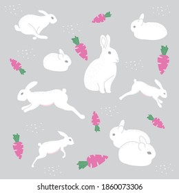 pattern of playful jumping rabbits and carrots