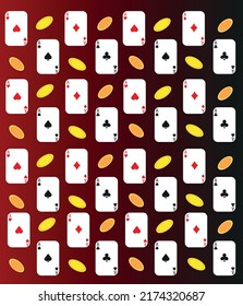 Pattern with playing cards and golden coins