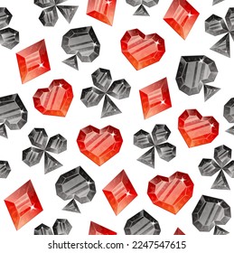 Pattern of playing cards. Spades, Hearts, Clubs, Diamonds. Casino gambling, poker background.