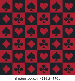 Pattern of playing cards. Spades, Hearts, Clubs, Diamonds. Casino gambling, poker background.