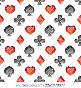 Pattern of playing cards. Spades, Hearts, Clubs, Diamonds. Casino gambling, poker background.