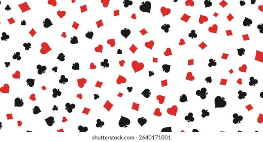 Pattern of playing cards. Spades, Hearts, Clubs, Diamonds. Casino gambling, poker. Vector.