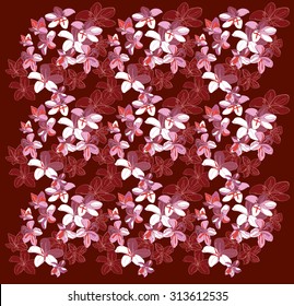 pattern of Plumeria flowers on dark red background