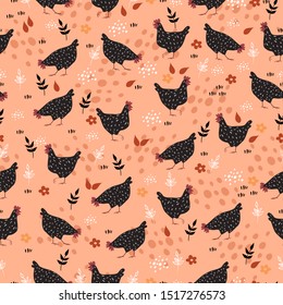 Pattern with pockmarked hens on a beige background.