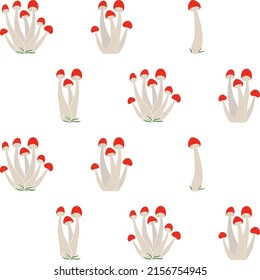 Pattern of poisonous mushrooms vector simple background isolated on white background. Coloured hand drawn version. Vector mycology. Natural healthy fungus, autumn design.