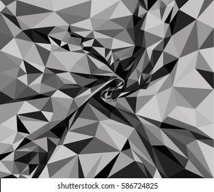 The pattern of polygons in a crumpled drapery black white