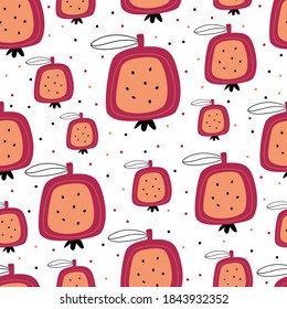 Pattern with pomegranate fruit. Spring mood. Health. Illustration for children's book. Cute Poster.Simple illustration.