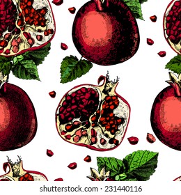 Pattern with pomegranate. Illustrations. Vector.  The template can be used for packaging, printing on cups, bags, wallpaper, textiles.
