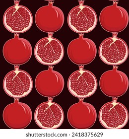 Pattern with pomegranate on a dark background. Vector illustration.