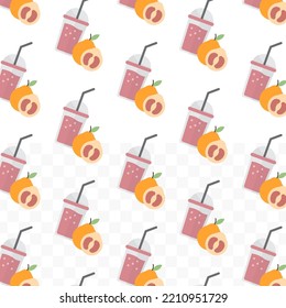 Pattern of Pomelo juice in transparent background with mini doodle (icons). Vector Illustration