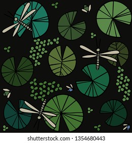 Pattern pond texture with lily pads on the surface top. Vector illustration