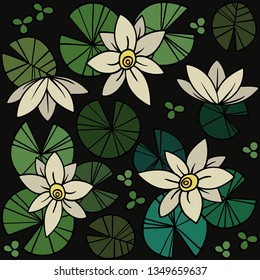 Pattern pond texture with lotus lily pads on the surface top. Vector illustration