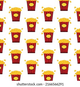 Pattern of popcorn in white background with mini doodle (icons). Vector Illustration