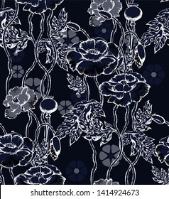 Pattern of poppie. Suitable for fabric, wrapping paper and the like. Vector illustration