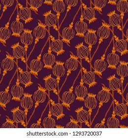 Pattern with poppies of golden color