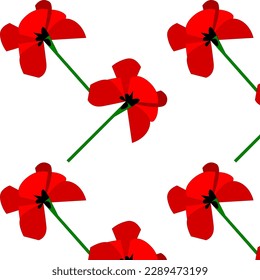 Pattern with poppies on white background