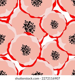 Pattern of poppy flowers. Floral abstract seamless patterns. Vector design for different surfases. Ink Drawing with Texture.