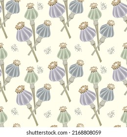 Pattern poppy seed pods, stylized hand drawn doodle, no outline. Vector illustration