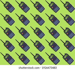 pattern portable walkie-talkie on a green background. flat vector illustration.