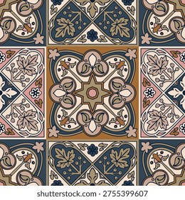 pattern with portuguese tiles in talavera style