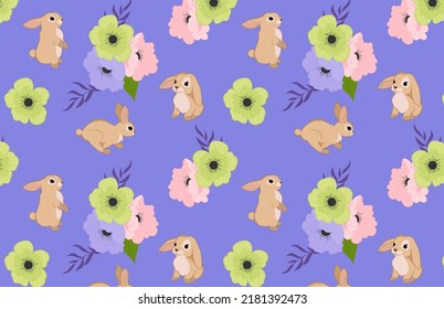 pattern with pretty bunny and flowers