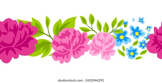 Pattern with pretty flowers. Beautiful decorative natural plants and leaves.