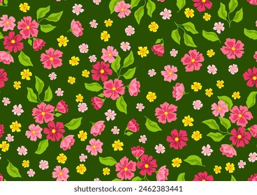 Patrón con flores bonitas. Hermosas plantas y hojas naturales decorativas.