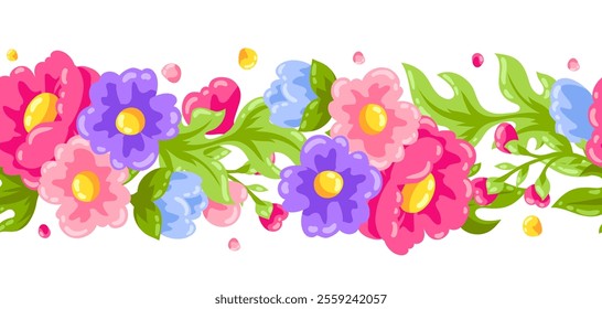 Pattern with pretty flowers. Beautiful decorative natural plants and leaves.